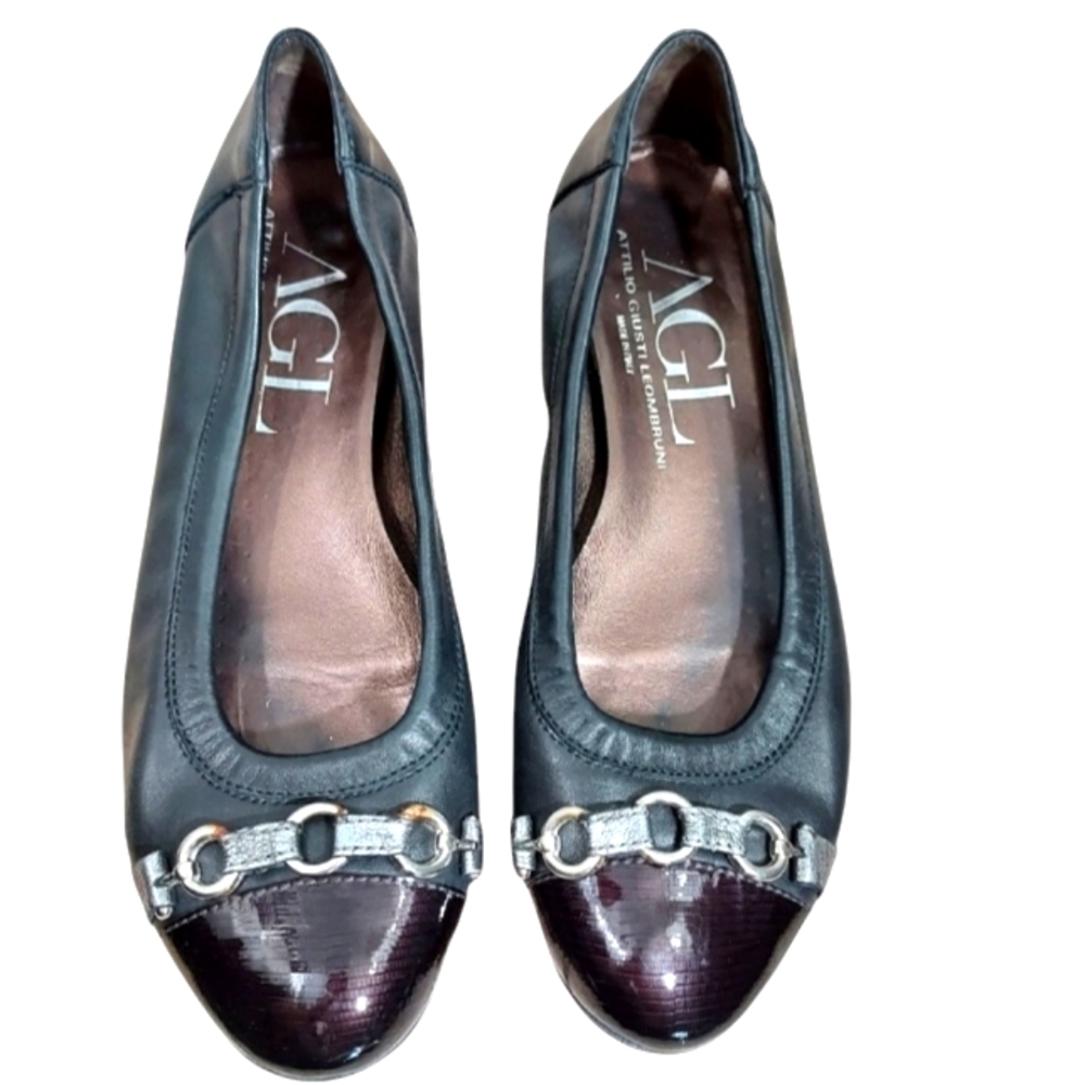 AGL cap toe black leather cap toe ballet flats 40
